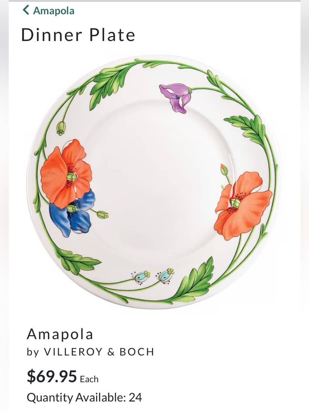2 Villeroy & Boch Amapola Dinner Plates. W. Germany - Picture 8 of 11